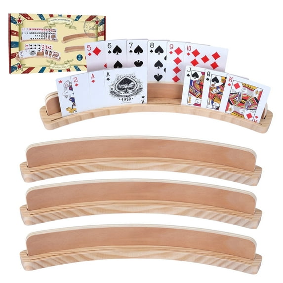 Fugocen Curved Wooden Playing Card Holder for Adults, Seniors, and Kids, 4-Pack