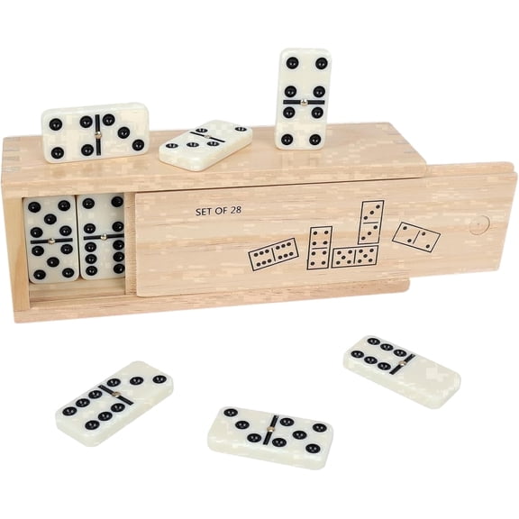 Fugocen Double 6 Dominos Set for Adults with Wooden Box - Tile Dot Dominoes Games Set