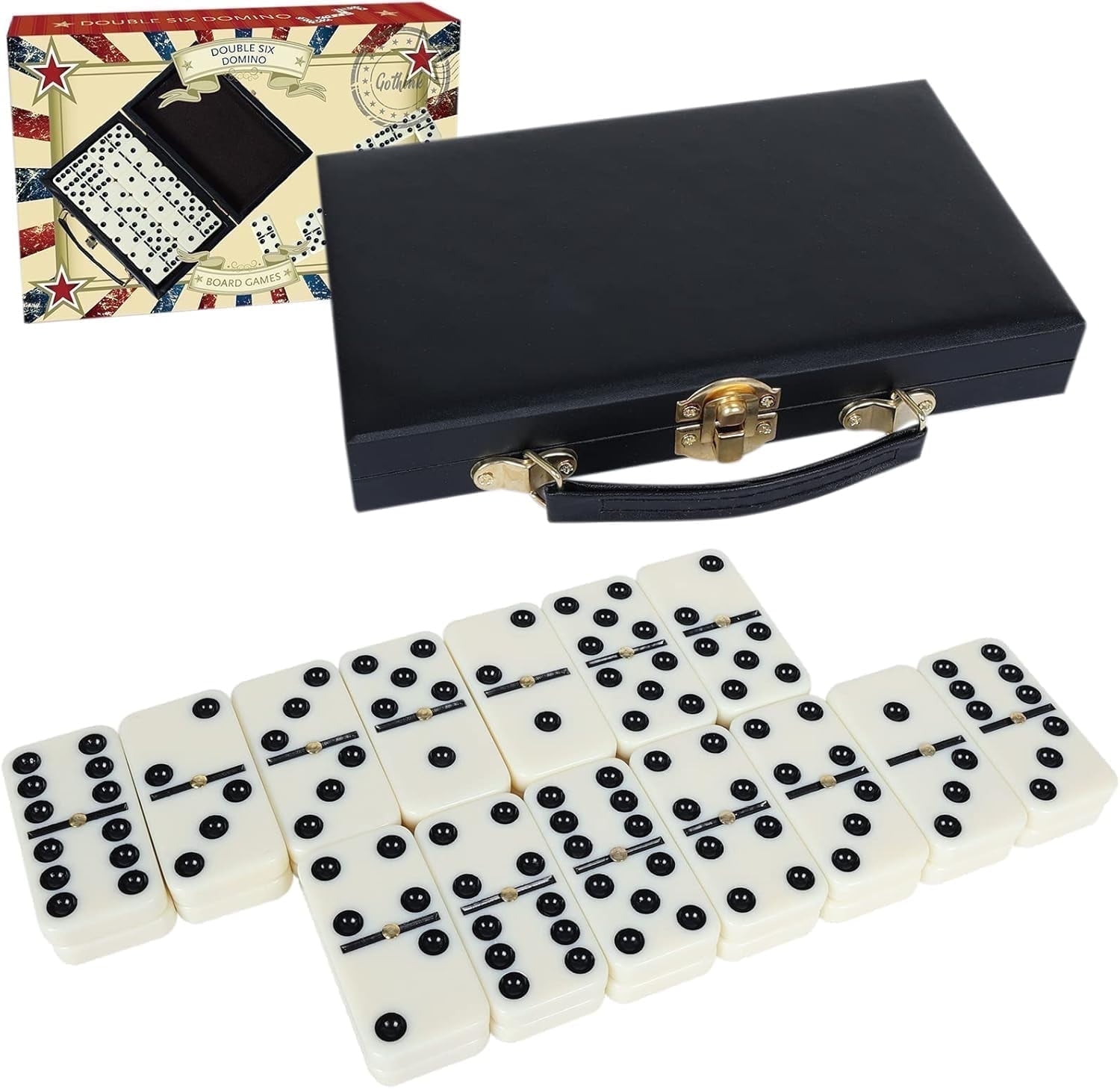 Jumbo Double Six Domino Set - 28 Thick Black Tiles