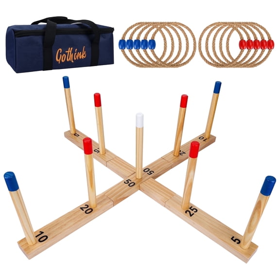 Fugocen Extra Large Ring Toss Game 9 Poles, 10 Rings and Carrying Bag, 30inch