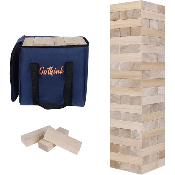 Fugocen Wooden Blocks Stacker Game, 60 Pieces, Large Tower Stacking Game, Over 3.2 Feet