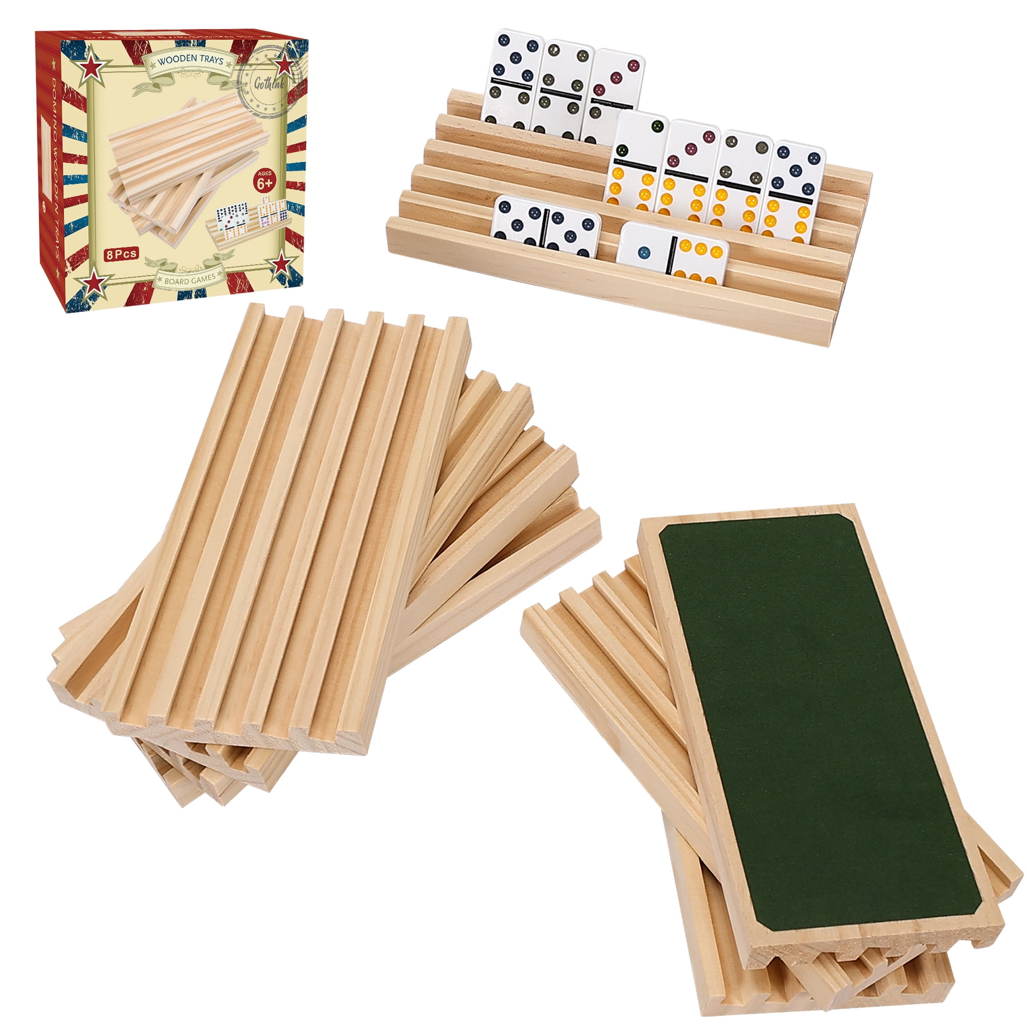 Fugocen Wood Domino Racks Set of 8 Trays Holders for Mexican Train, Chicken Foot 7.5"