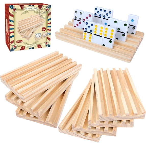 Fugocen Wood Domino Racks Set of 8 Trays Holders for Mexican Train, Chicken Foot 7.5"