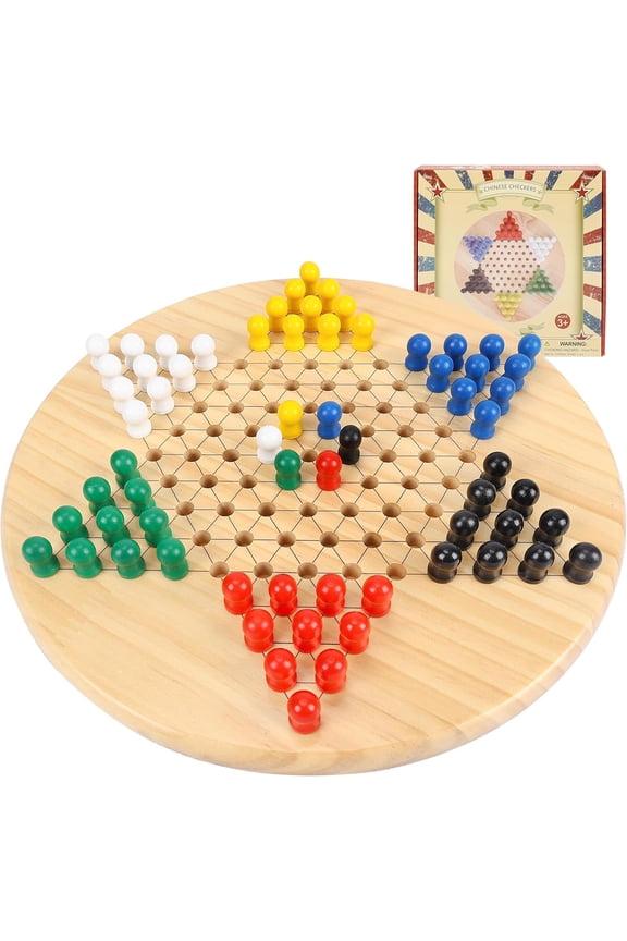 Wooden Chinese Checkers Board Game 11.3 inch Portable Travel Family Game for Adults Boys and Girls 2-6 Players