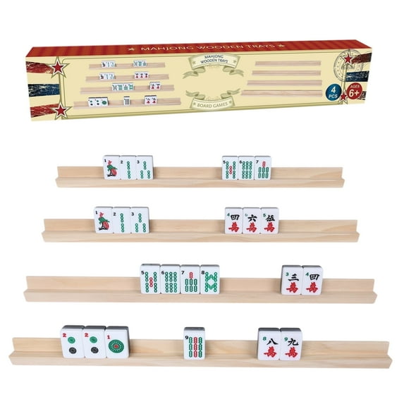 Fugocen Wooden Mahjong Racks Set of 4, 15x1.2x0.8 Inch Pine Trays for ...