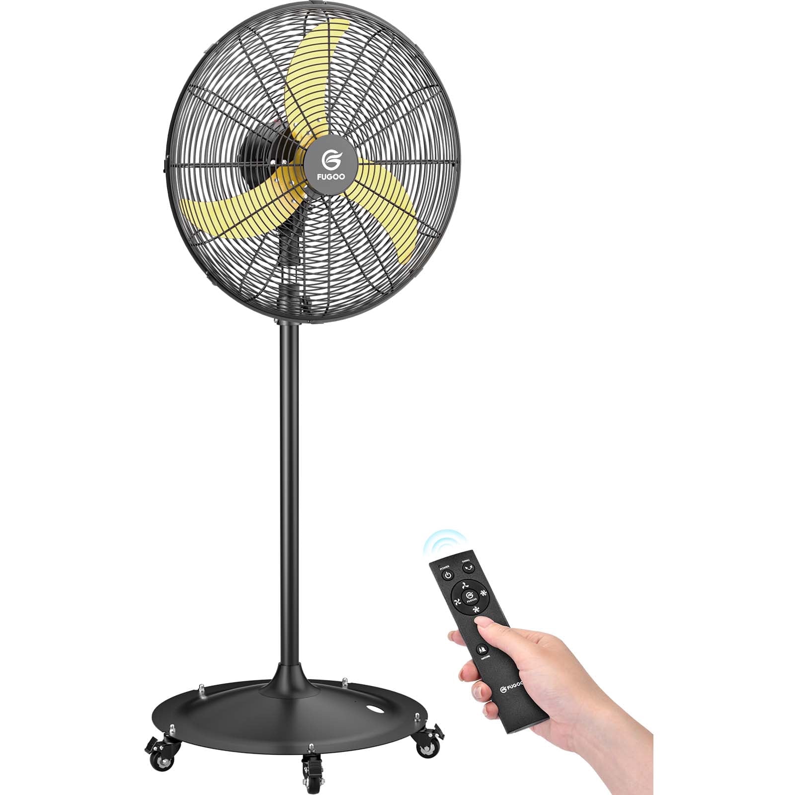 Fugoo 20" Waterproof Quiet Pedestal Fan, All Sealed BLDC Motor, 4-Speed, 1200-4000 CFM, Remote Control