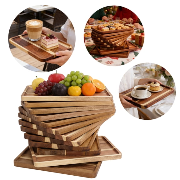 Fuilayi 12 Pcs Acacia Wood Tray Set, Rectangular Wooden Cheese Deli Board, Afternoon Tea Snack and Sushi Tray, Suitable for Parties and Gatherings