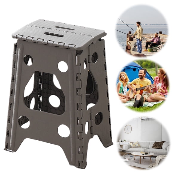 Fuilayi 18 Inch Folding Stool, Multifunctional Bathroom, Kitchen, Living Room Plastic Footstool with 400 lb Load Capacity, Suitable for Home and Outdoor Camping (Light gray)