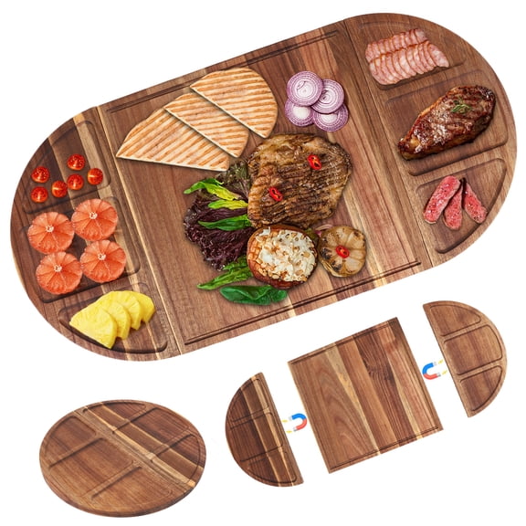 Fuilayi 26in Acacia Wood Serving Tray, MultiPurpose Charcuterie Platter with Groove and Magnetic Design for Crackers, Desserts and Snacks