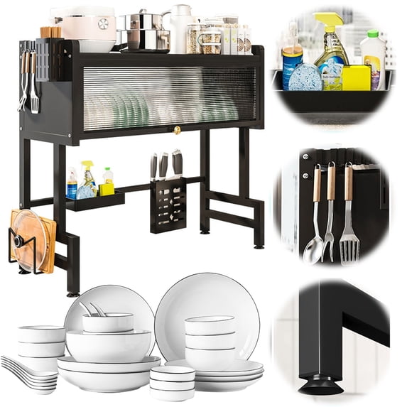 Kitchen Disc Rack Fuilayi 3-Tier Over The Sink Steel Dish Drying Rack with Cover, Multi ...