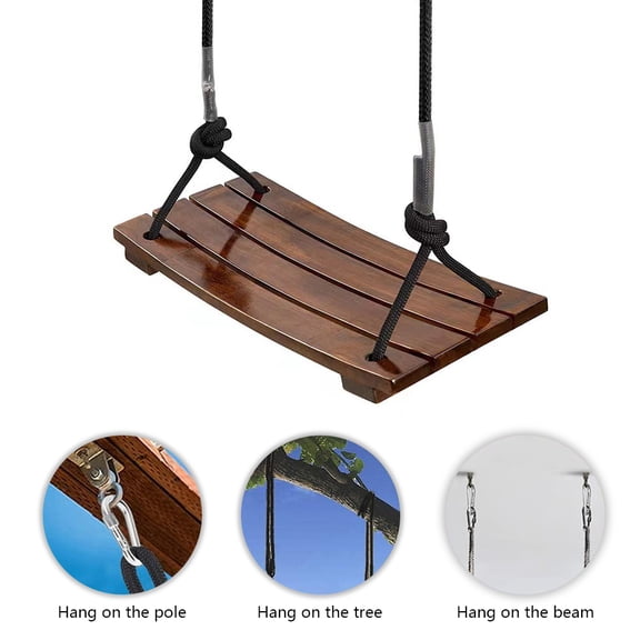 Fuilayi Solid Wood Swing Seat with Adjustable Rope Length, 440 lb Load Capacity for Outdoor Garden Yard