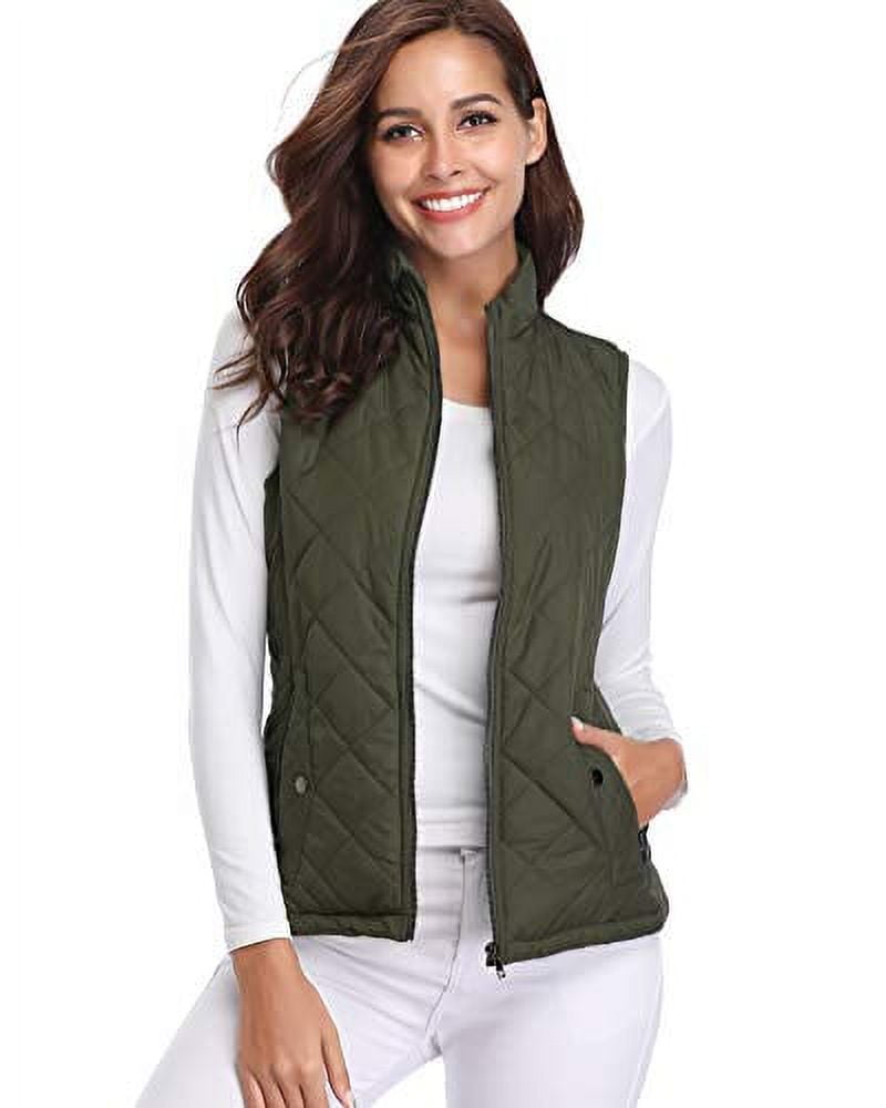 Fuinloth Women's Quilted Vest, Stand Collar Lightweight Zip Padded ...