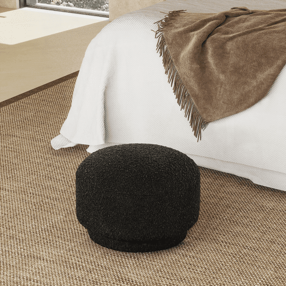 Fuji 15" Mushroom Footstool Ottoman - Ebony Black Boucle | Small Round Footrest | Fun & Unique Design | Ample Support