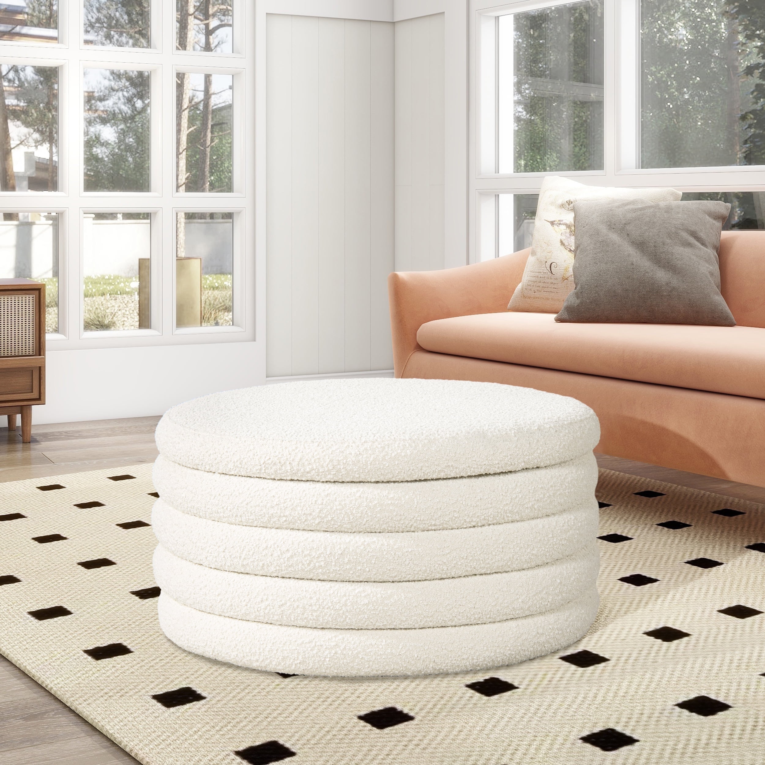 Better Homes & Gardens Lillian Velvet Tufted Ottoman, Rose