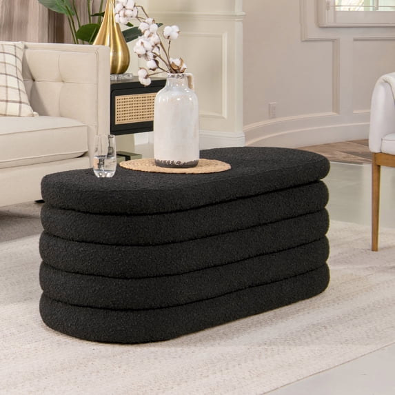 Fuji 49" Upholstered Oval Storage Bench Ebony Black Boucle