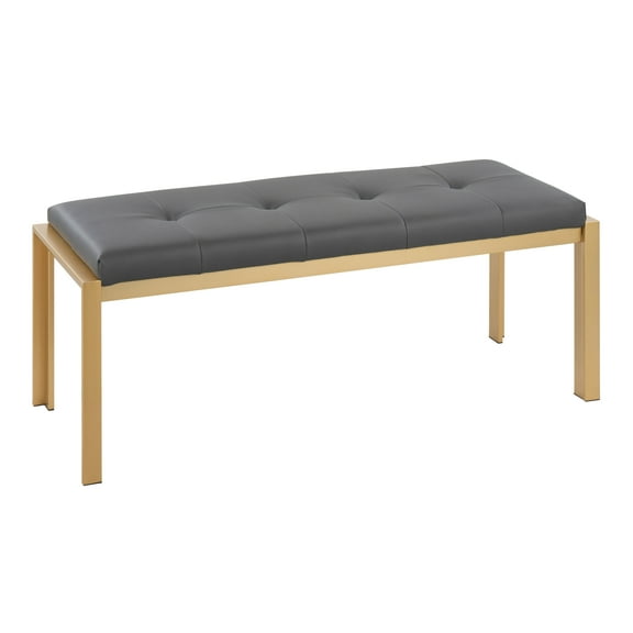 Fuji Contemporary Bench - Gold Metal Frame & Grey Faux Leather Upholstery | Seats 2 | 46" Wide | Entryway, Bed, Dining Accent Furniture | Indoor Use | 500lb Capacity