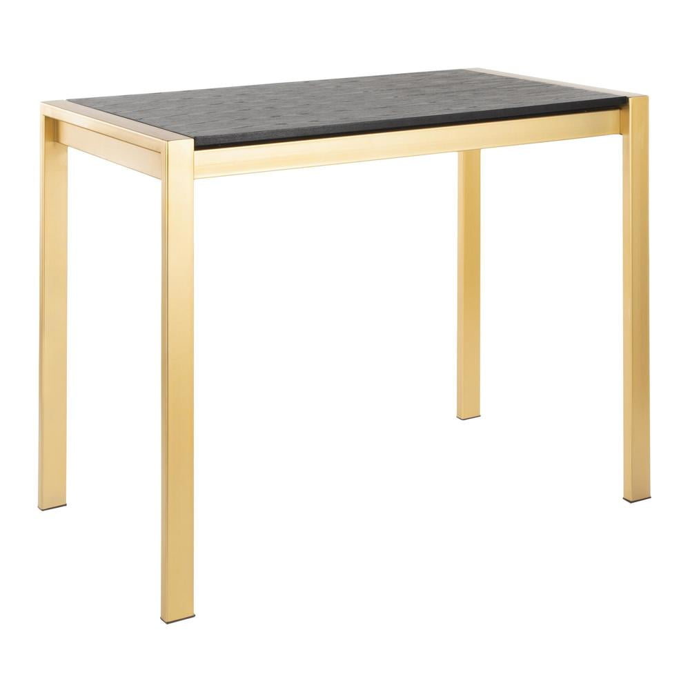 Black Wood Grain and Gold Metal Rectangular Counter Table