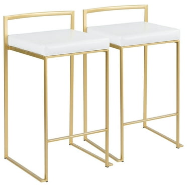 Fuji Contemporary-Glam Counter Stool In Gold With White Faux Leather - Set Of 2