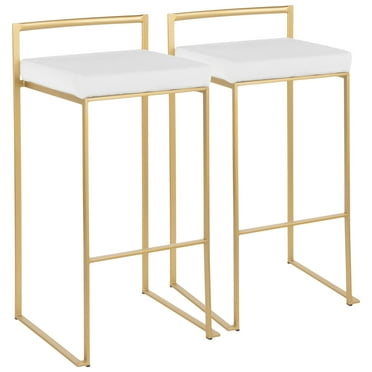 Fuji Contemporary-Glam Stackable Barstool in Gold with White Velvet Cushion by LumiSource - Set of 2