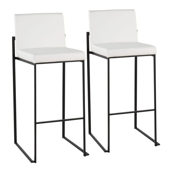 Fuji Contemporary High Back Barstool In Black Steel And White Faux Leather - Set Of 2