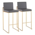 thumbnail image 1 of Fuji Contemporary High Back Barstool In Gold Steel And Grey Faux Leather - Set Of 2, 1 of 9