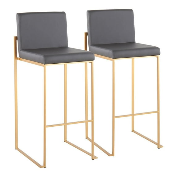 Fuji Contemporary High Back Barstool In Gold Steel And Grey Faux Leather - Set Of 2