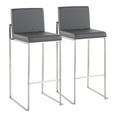 thumbnail image 1 of Fuji Contemporary High Back Barstool In Stainless Steel And Grey Faux Leather - Set Of 2, 1 of 7