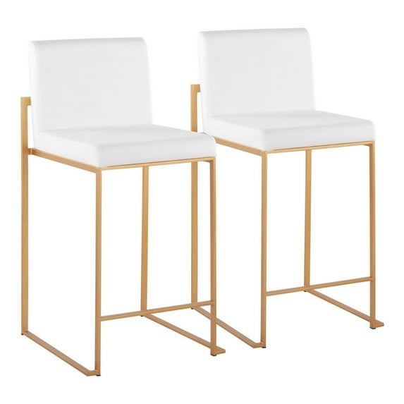 Fuji Contemporary High Back Counter Stool In Gold Steel And White Velvet - Set Of 2