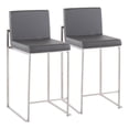 thumbnail image 1 of Fuji Contemporary High Back Counter Stool In Stainless Steel And Grey Faux Leather - Set Of 2, 1 of 8