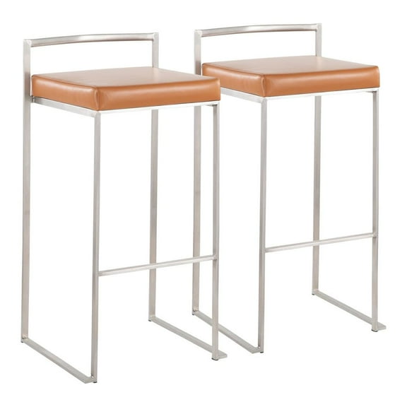 Fuji Contemporary Stackable Barstool With Camel Faux Leather - Set Of 2