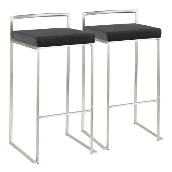 Fuji Contemporary Stackable Barstool in Stainless Steel with Black Velvet Cushion by LumiSource - Set of 2