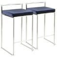 thumbnail image 1 of Fuji Contemporary Stackable Counter Stool In Stainless Steel With Blue Velvet Cushion - Set Of 2, 1 of 7