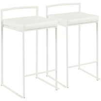 Fuji Contemporary Stackable Counter Stool In White With White Faux Leather Cushion - Set Of 2