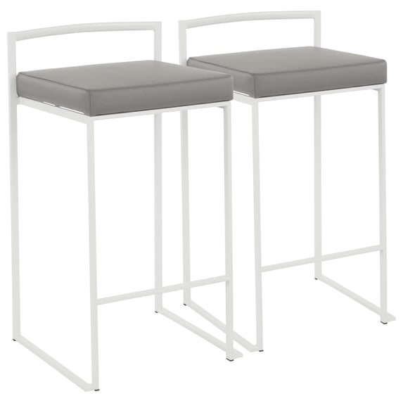 Set of 2 White and Gray Leather Stacker Counter Stool - 31"