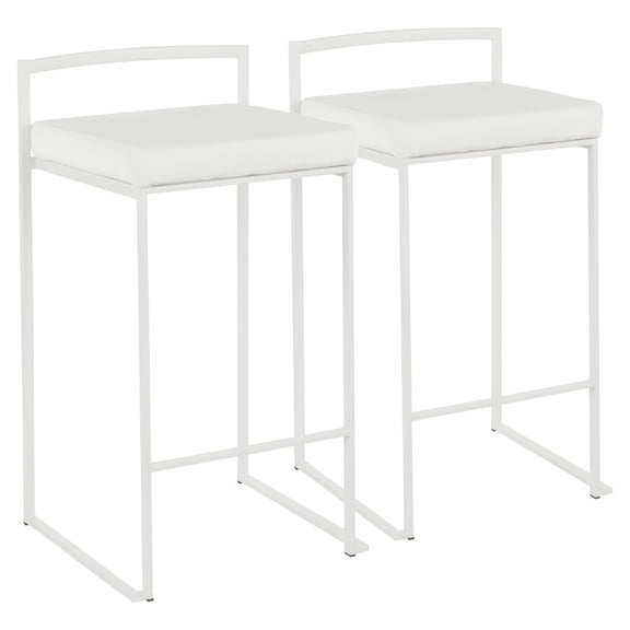 Fuji Contemporary Stackable Counter Stool in White with White Velvet Cushion by LumiSource - Set of 2