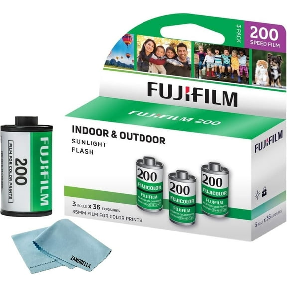 FujiFilm 200 Color Negative Film 35mm Roll Film, 36 Exposures, 3-Pack + Microfiber Cleaning Cloth Bundle