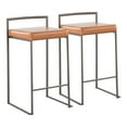 thumbnail image 1 of Fuji Industrial Stackable Counter Stool In Antique With Camel Faux Leather Cushion - Set Of 2, 1 of 7