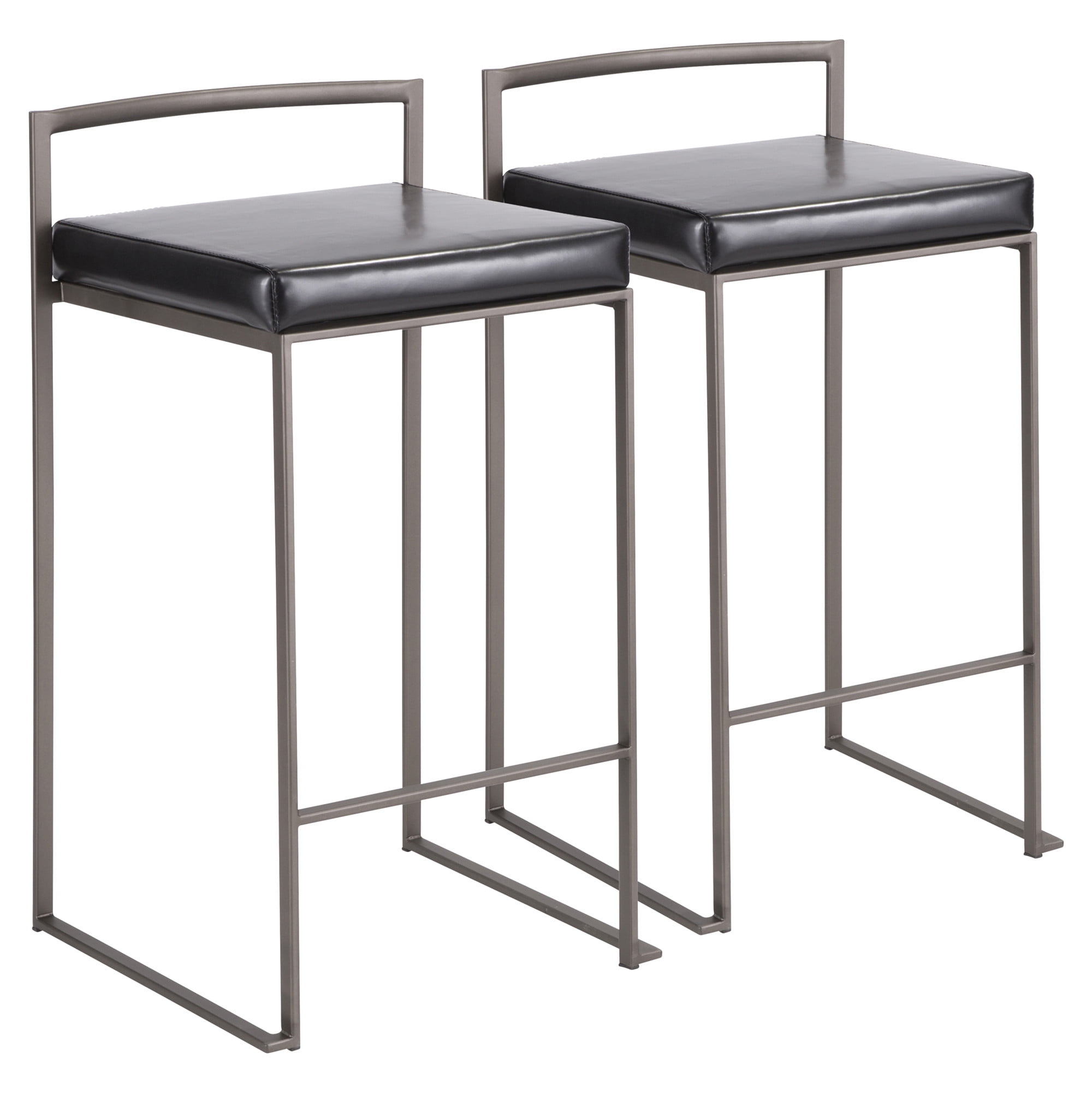 Antique 31" Stackable Counter Stool with Black Faux Leather Cushion