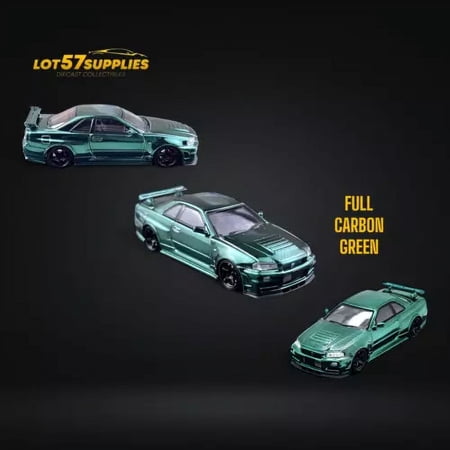 Dronehint.com Fuji Skyline GT-R R34 Nismo Z-Tune Full Chrome Green Carbon 1:64