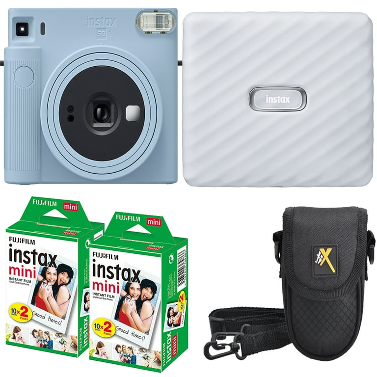 FujiFilm INSTAX SQUARE SQ1 Instant Film Camera (Glacier Blue) + Camera Case  + Mini Film White Printer Kit (2 Pack) 