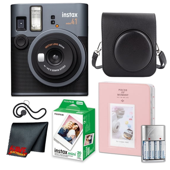 FujiFilm Instax Mini 41 Instant Camera Bundle With Fuji Instax-Instant-mini Film Value Pack (20 Sheets) + Photo Album – 64 Pockets + Vintage Style Compatible Carrying Case Black