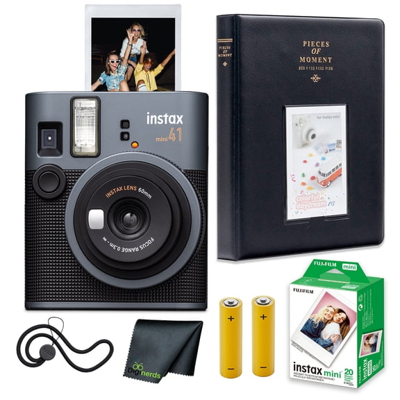 FujiFilm Instax Mini 41 Instant Film Camera Bundle With Fuji Instax-Instant-mini Film Value Pack (20 Sheets) + Photo Album – 64 Pockets + Microfiber Cleaning Cloth