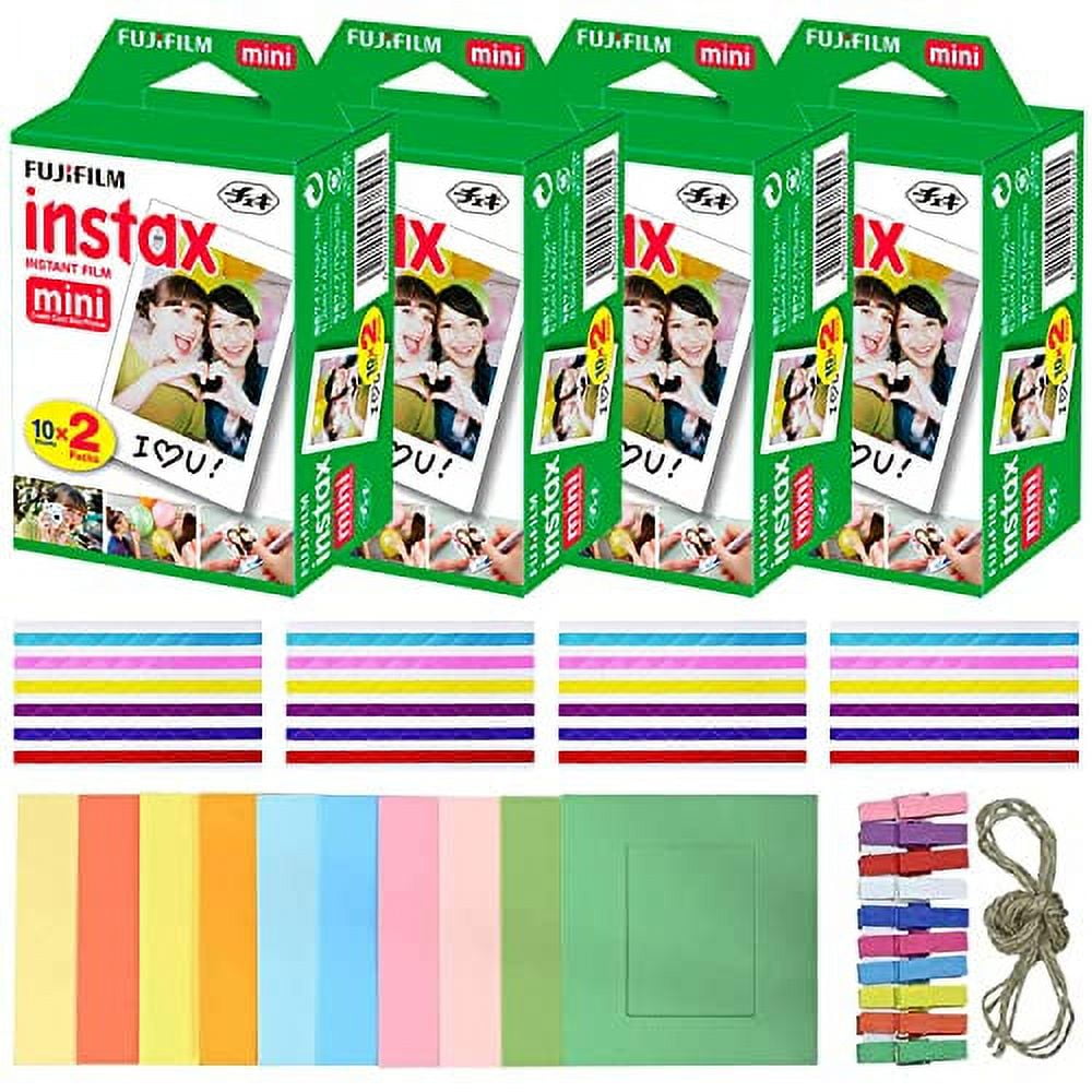 FujiFilm Instax Mini Camera Film - Polaroid Printer Film - 4 Pack of 20 |  Total - 80 Photo Sheets, Paper Hanging Frames, Corner Stickers| for  FujiFilm