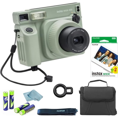FujiFilm Instax Wide 400 Camera, Twin Pack Instax Wide Frame Film, Carrying Case + Cleaning Cloth, 4 AA Battery Pack