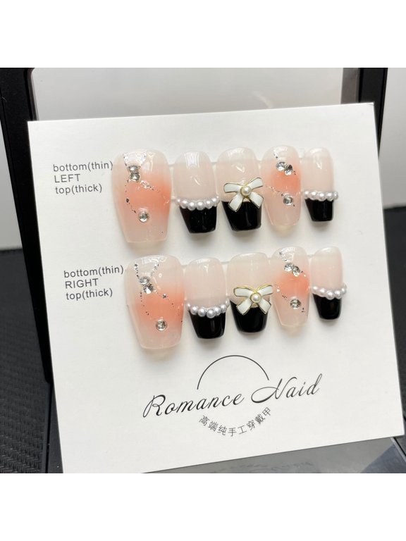 Fujia daughter Xiaoxiangfeng blush French dark bow removable fake nail sticker finished product wearing manicure