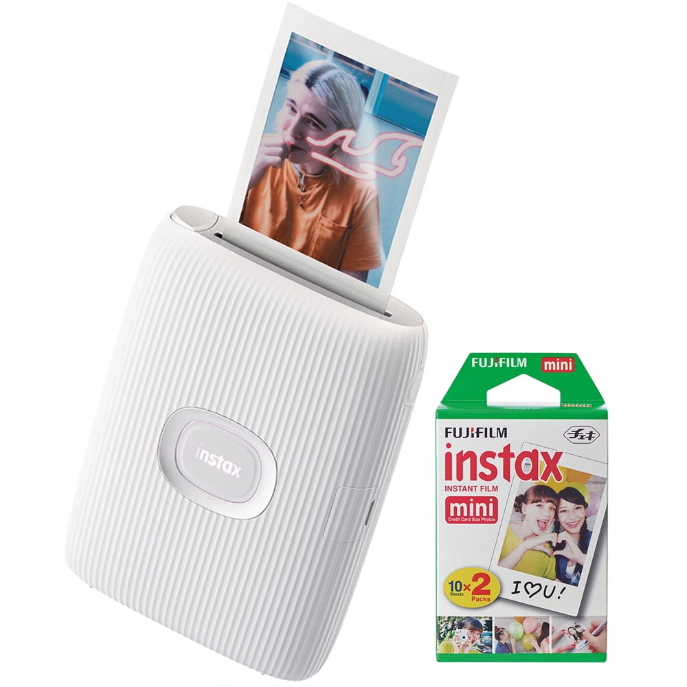 Fujifilm Instax Mini Link 2 Smartphone Printer Plus Films 20 Pack, Stickers  and Bonus All-Purpose Microfiber Cloth (Clay White)