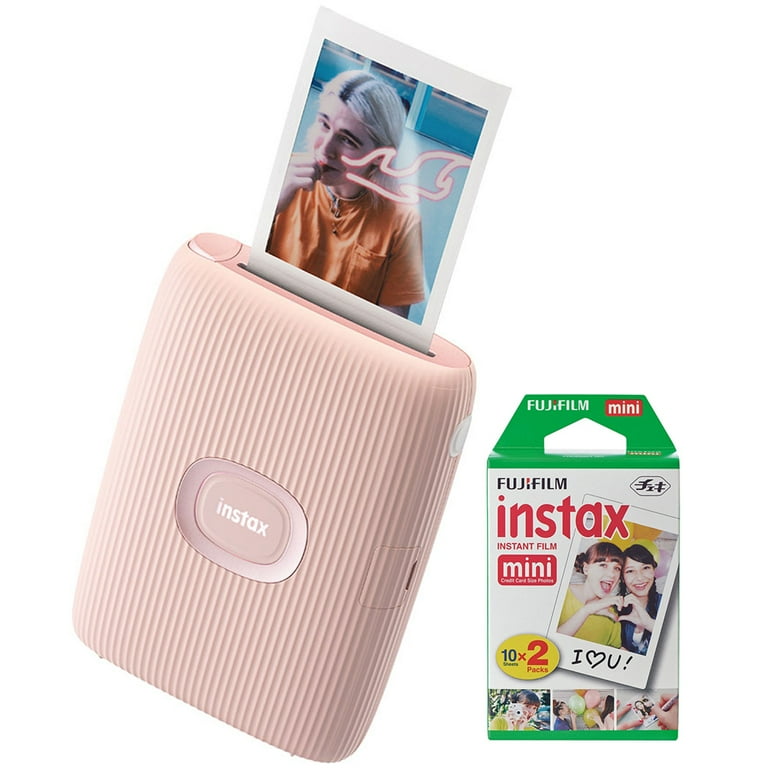 Fujifilm 16767208 Instax Mini Link 2 Smartphone Printer Soft Pink Bundle  with Instax Mini Twin Pack Instant Daylight Film 20 Shots