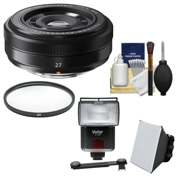 Fujifilm 27mm f/2.8 XF Lens with Flash + Diffuser + Soft Box + Filter + Kit for X-A2, X-E2, X-E2s, X-M1, X-T1, X-T10, X-Pro2 Cameras