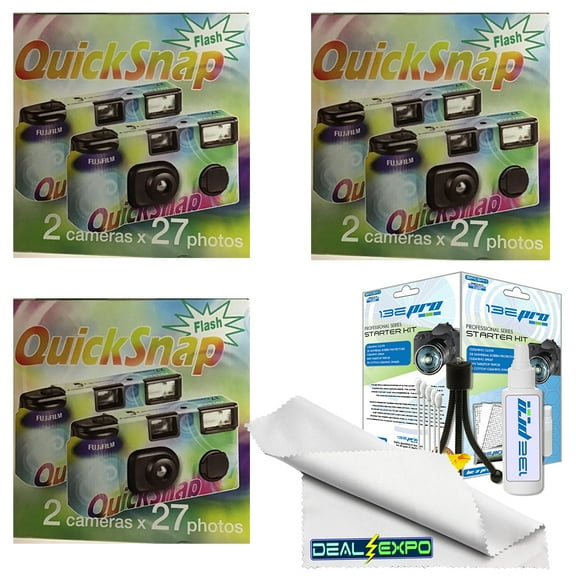 Fujifilm 7130786 QuickSnap 400 Disposable Flash Camera ( Dual Pack of 3) +Expo Cleaning Kit