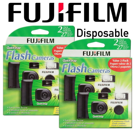 Fujifilm Disposable 35mm Camera With Flash, 4 Cameras ( 2 Pack of 2 = 4 cameras total )
